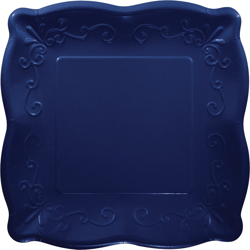 Shop Club Pack Of 48 Navy Blue Embossed Scroll Design Square