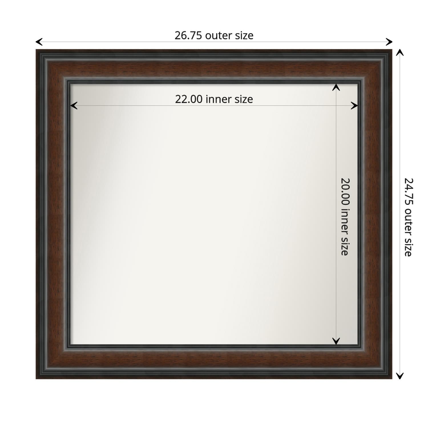 Cyprus Walnut Framed Non-Beveled Custom Wall Mirror, Bathroom Vanity Mirror