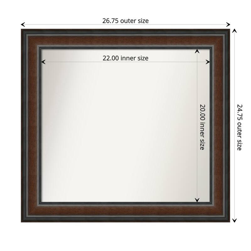 Cyprus Walnut Framed Non-Beveled Custom Wall Mirror, Bathroom Vanity Mirror - Outer Size: 26.75 x 24.75