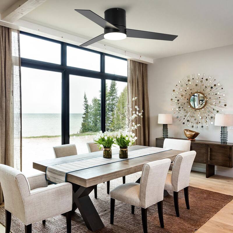 48 inch Modern 3-Blade Wooden Flush Mount Ceiling Fans with Light and Remote