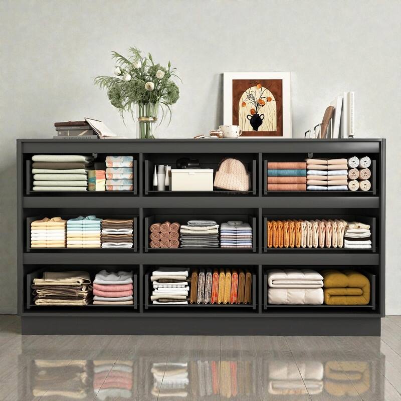 9-Drawer Wide Wood Dresser for Bedroom, 63" Modern Storage Chest, Mid-Century Long Dresser or TV Stand Cabinet