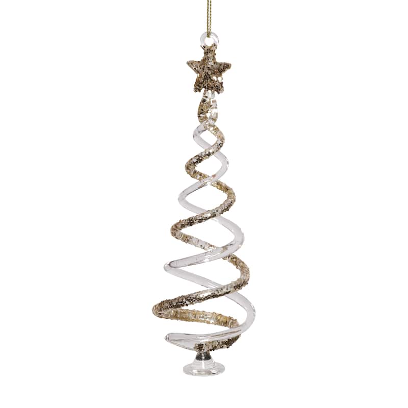 Clear Twisted Glass Tree Ornaments with Gold Glitter, 12 Hanging Pieces (6 Sets of 2)