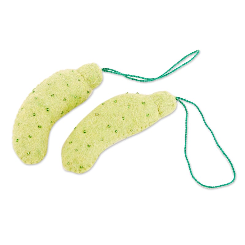 Novica Handmade Christmas Pickle Wool Felt Ornaments (Pair)