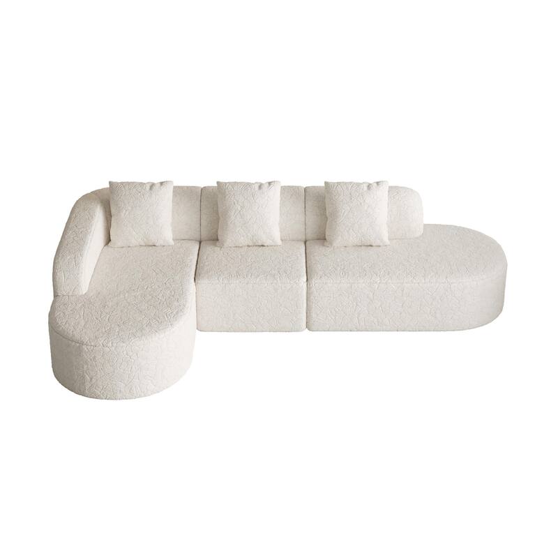 111.8-inch L-shaped curved modular sofa, modern design featuring lychee-textured long-pile polyester fabric, curved backrest