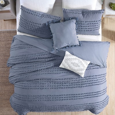 Marilla 100% Cotton Clipped Dots Stripes Jacquard 5-Piece Bedding Comforter Set