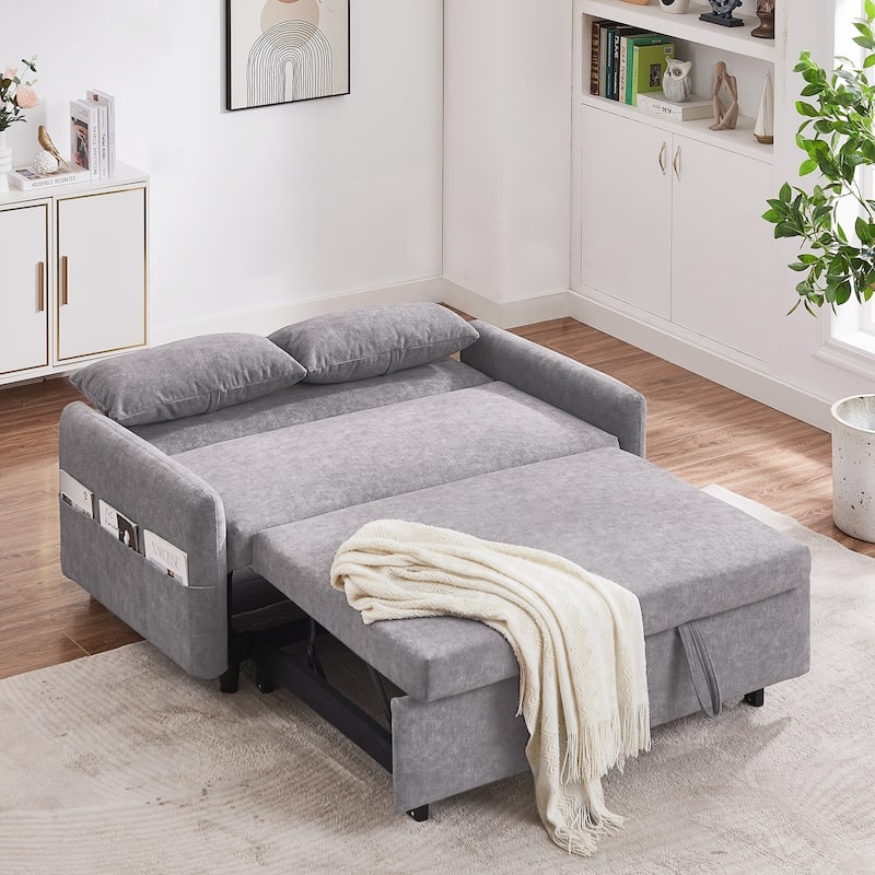 55.1" Pull Out Sleep Sofa Bed Loveseats Sofa Couch with Adjsutable Backrest, Storage Pockets, 2 Soft Pillows, USB Ports
