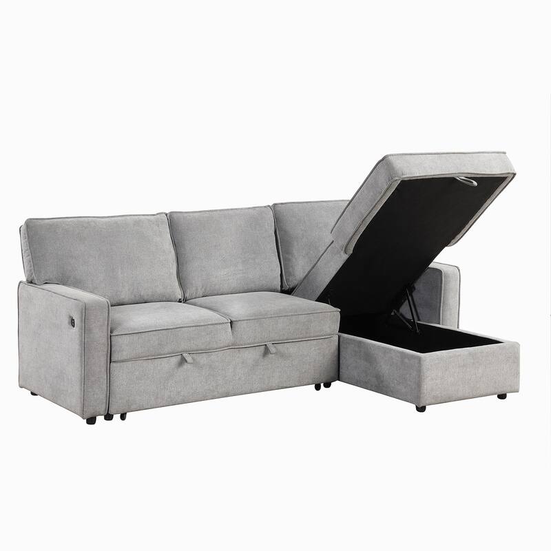 Sleeper Sectional Sofa with Storage Space,USB port,2 cup holders on Back Cushions