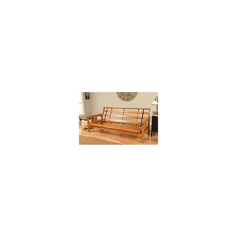 Monterey Queen Futon Frame with Butternut Finish and Oregon Trail Java Mattress - Elegant Functional Design