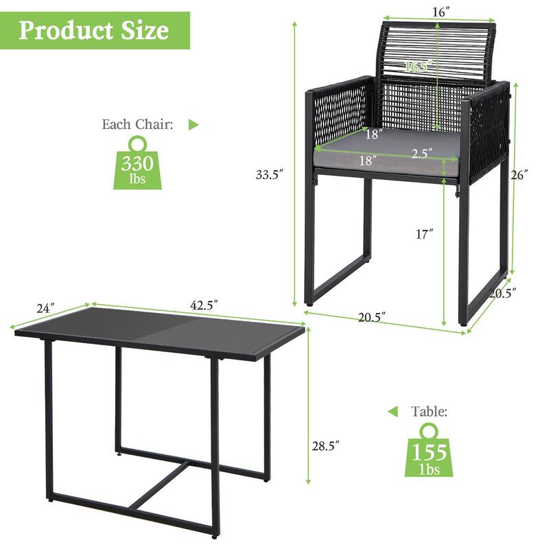 Costway 3 PCS Patio PE Wicker Furniture Set Cushioned Chairs with - See Details