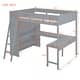 Full Size Loft Bed with Desk & Storage Shelf, Wooden Bed Frame with Full-Length Guardrail for Kids Boys Girls Teens Adults, Gray