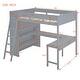 dimension image slide 0 of 2, Full Size Loft Bed with Desk & Storage Shelf, Wooden Bed Frame with Full-Length Guardrail for Kids Boys Girls Teens Adults