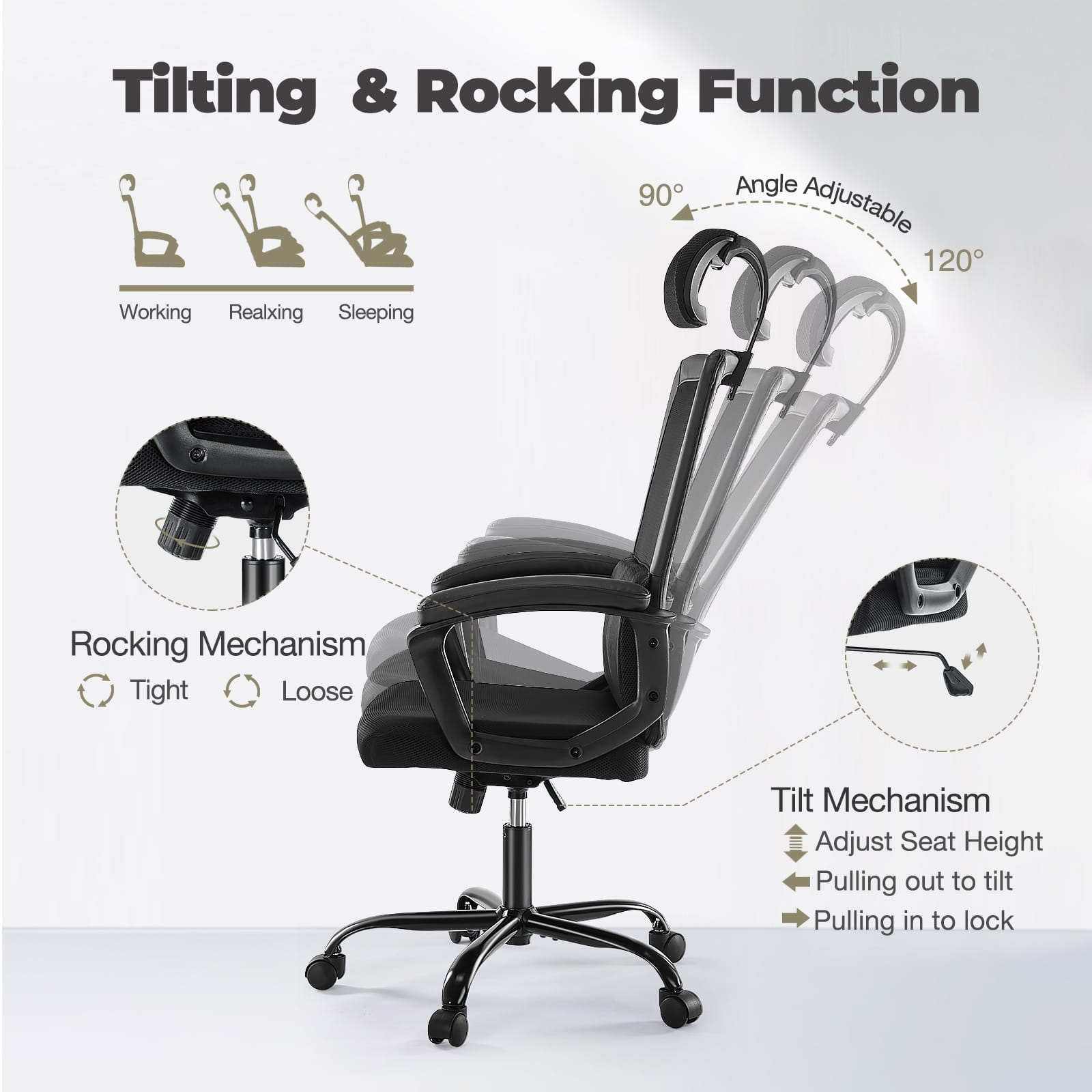 Modern Mesh High Back Gaming Desk Chair, Ergonomic Office Chair with ...