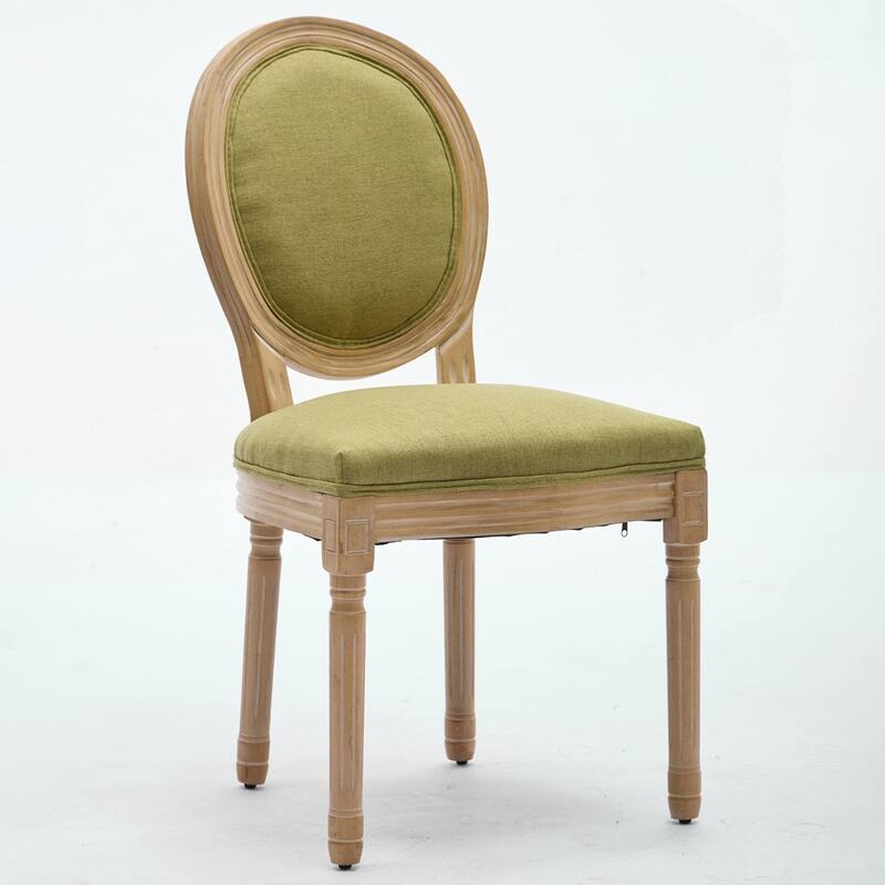 French Style Solid Wood Frame Antique Painting Linen Fabric Back Dining Chair