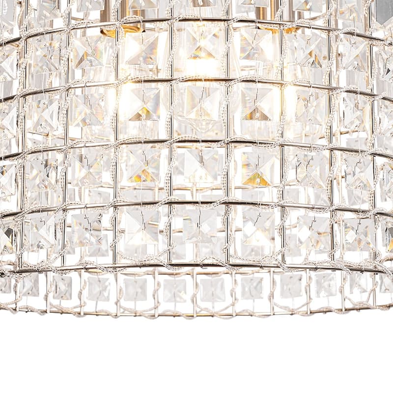 Vintage Glam Crystal Bird Cage Lantern Chandelier - Distressed Brass
