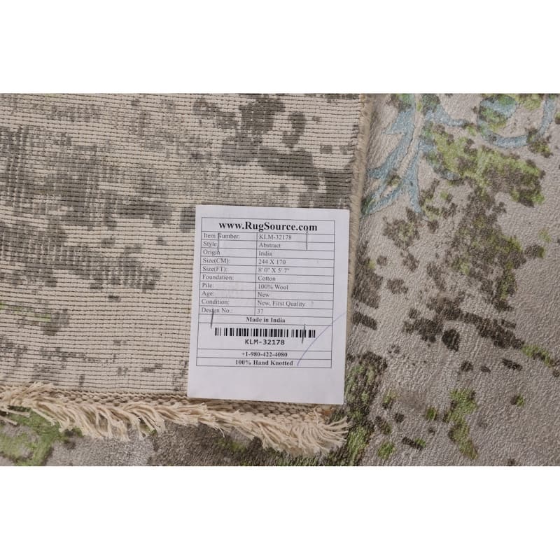 Multicolor Modern Abstract Area Rug Hand-Knotted Wool Carpet - 5'7"x 8'0"