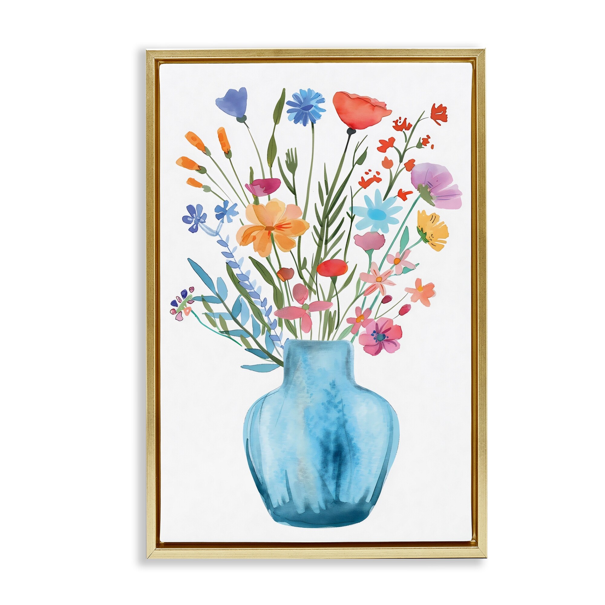 Stupell Watercolor Vase Blue Bouquet Framed Floater Canvas Wall Art Design By LSR Design Studio