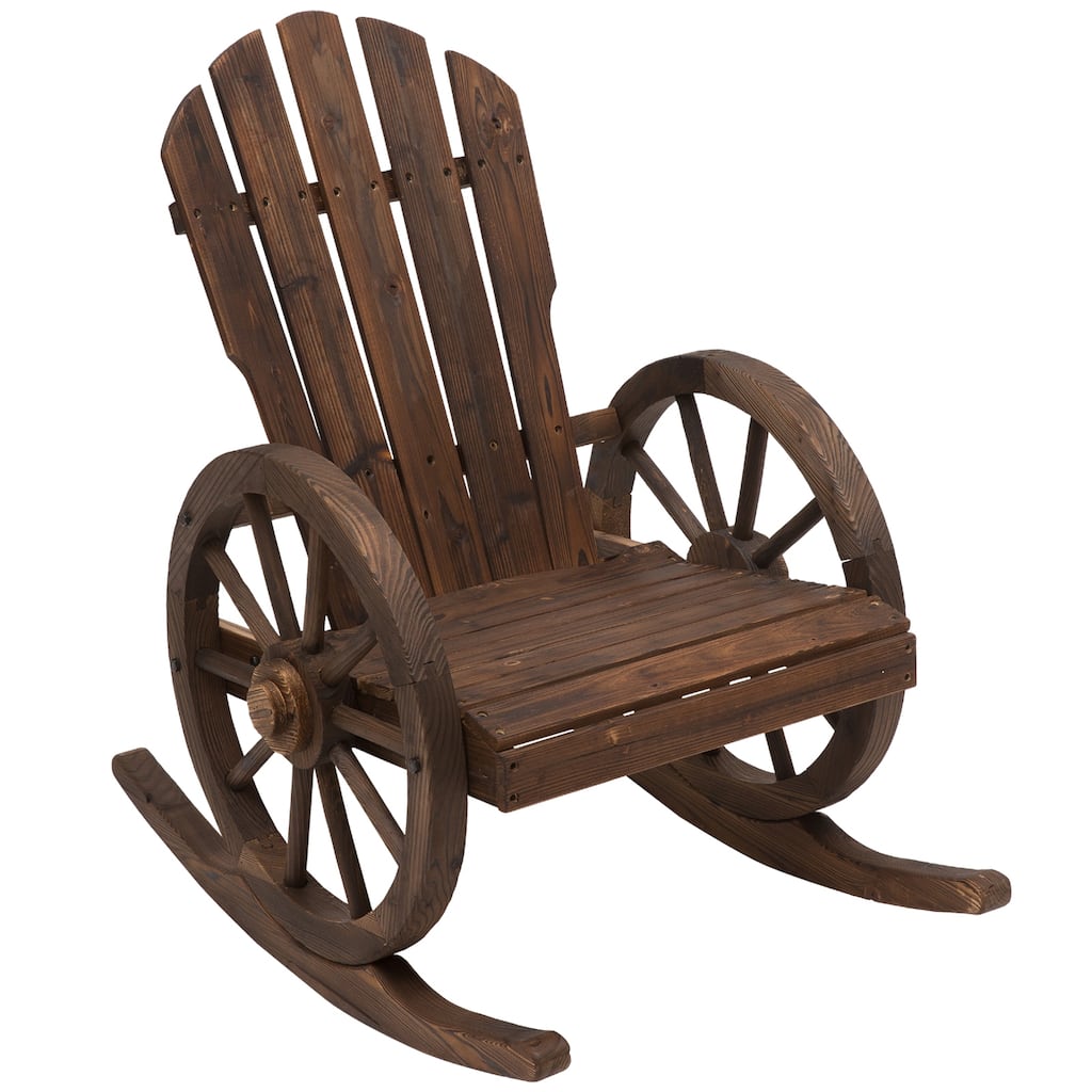 Wooden Rocking Chair, Adirondack Rocker Chair w/ Slatted Design and Oversized Back, Outdoor Rocking Chair