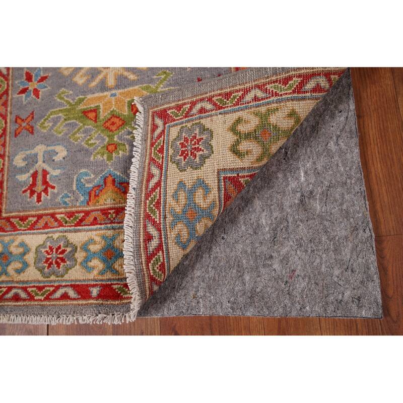 Geometric Gray Kazak Accent Rug Hand-Knotted Wool Carpet - 2'10" x 3'10"