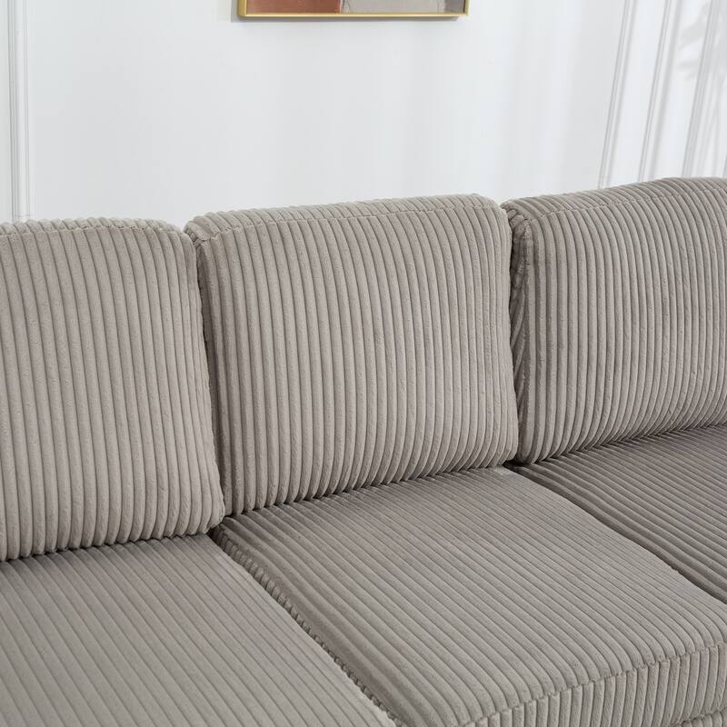 129.14" Corduroy 6-Piece Modular Sectional Sofa with Storage Ottoman, USB Charging and Cup Holders