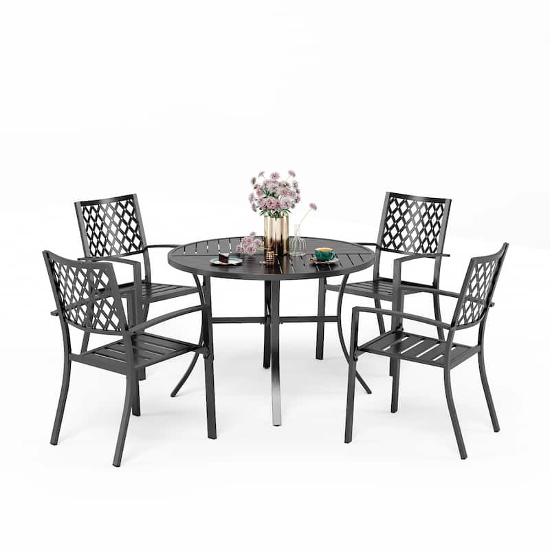 MAISON ARTS 5-Piece Outdoor 37.8"/42" Round Metal Patio Dining Set