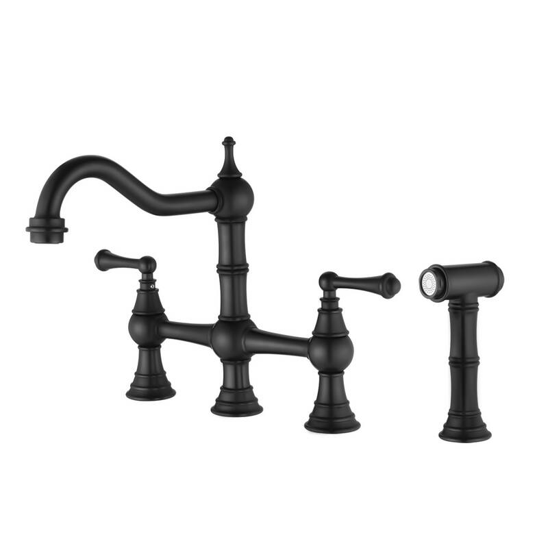 Topcraft Bridge Dual Handles Kitchen Faucet With PullOut Side Spray