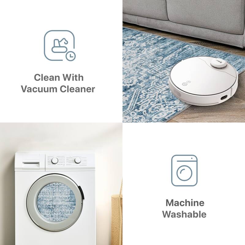 Mcow Floral Pattern Low-Pile Machine-Washable Non-Slip Area Rug - 8' x 10'