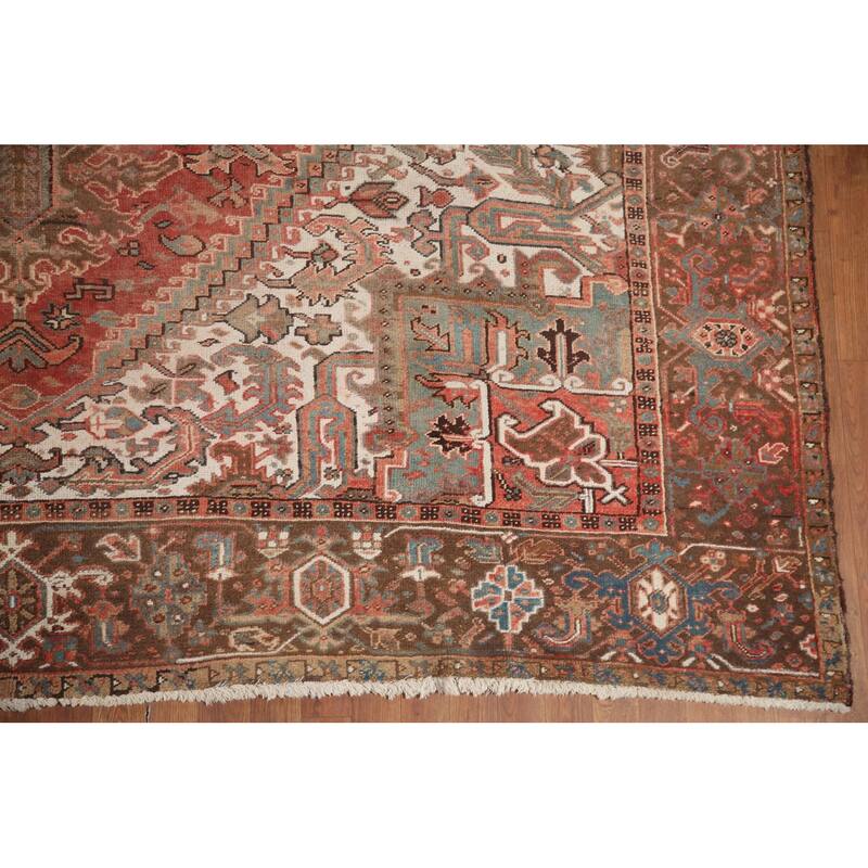 Hand Knotted Oriental 100% Wool Carpet Traditional Medallion Pink Heriz Area Rug - 12' 7'' X 9' 9''