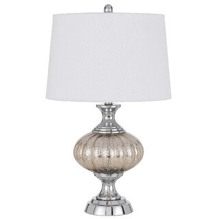 27 Inch Glass Turned Style Base Table Lamp with Dimmer - Silver -  6 L X 17 W X 21 H