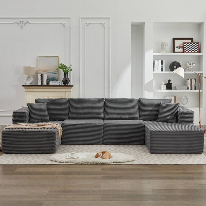 106" Modern Corduroy Sectional Sofa with Right/Left Chaise No Assembly Required
