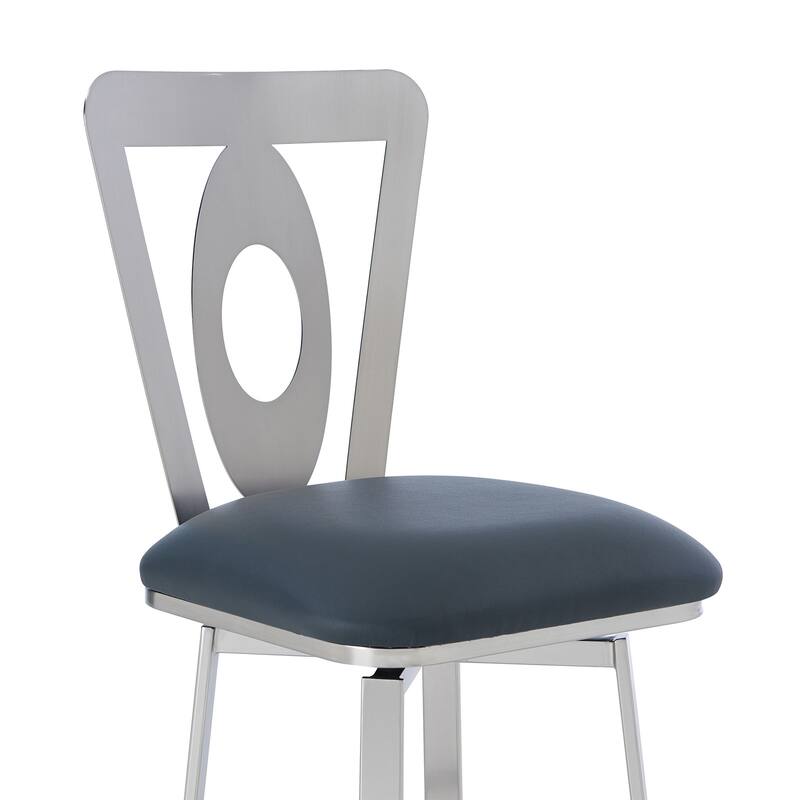Grey Faux Leather Swivel Bar Stool with Full Back and Iron Frame - 18” x 21” x 46” (D x W x H)