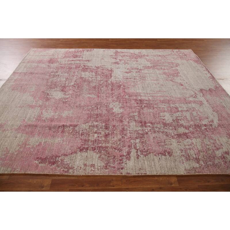 Pink Modern Abstract Area Rug Hand-Knotted Wool Carpet - 7'11"x 9'8"