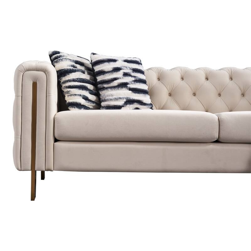 84.25" Velvet 3-Seater Sofa with Tufting, Gold Legs & 700lb Capacity