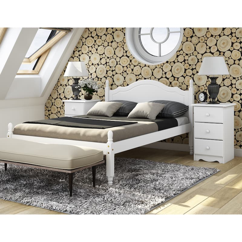 100% Solid Wood Reston Full Size Panel Headboard Platform Bed by Palace Imports - White