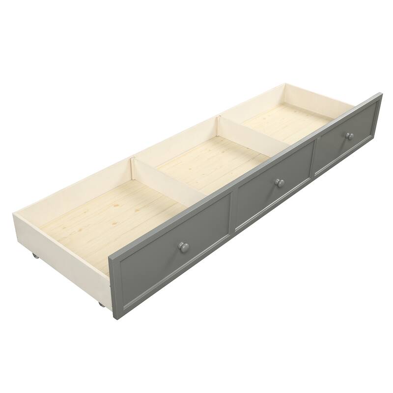 Grey Wood Twin Size Daybed with Three Drawers, No Box Spring Needed, Space-Saving Design