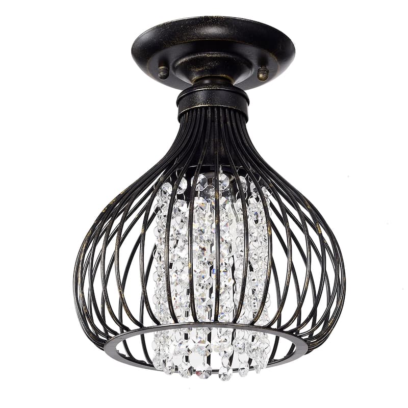 Antique Bronze 1-Light Metal Bell Shade Semi Flush Mount - Antique Bronze