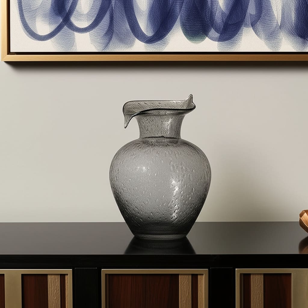 10" Light Gray Bubble Glass Round Table Vase - 7.50