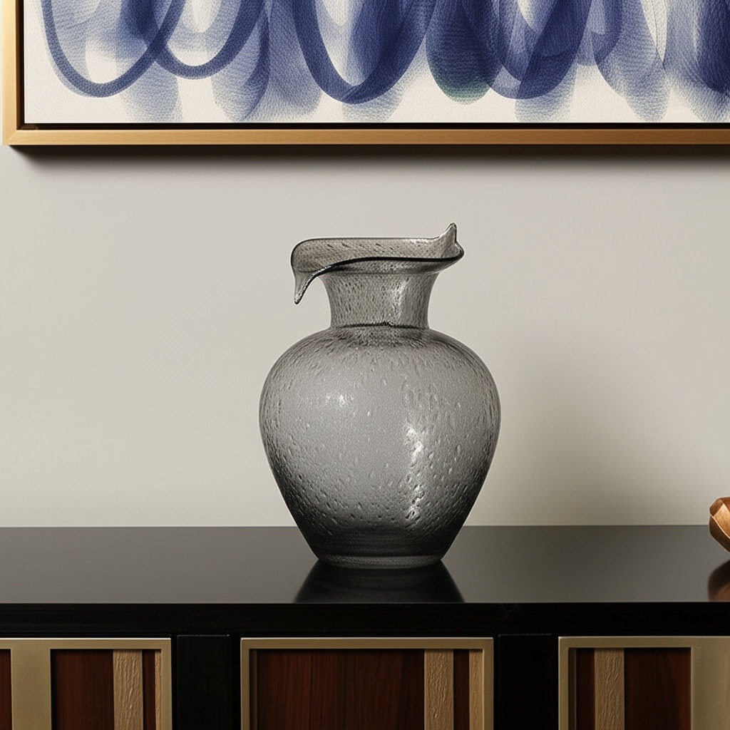 10" Light Gray Bubble Glass Round Table Vase - 7.50