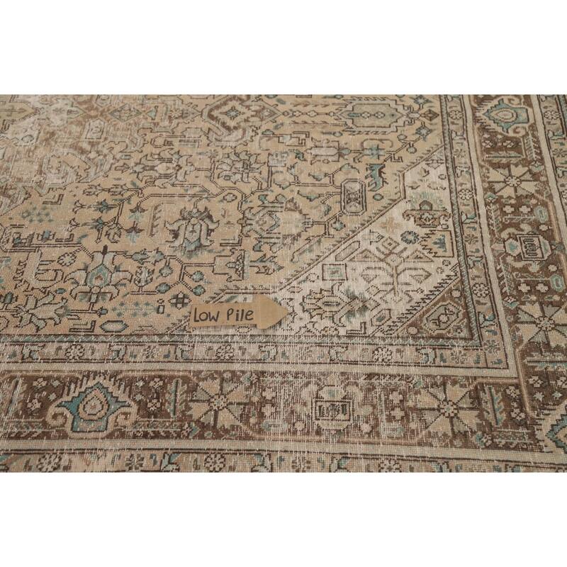 Hand Knotted Oriental 100% Wool Carpet Traditional Medallion Beige & Ivories Tabriz Area Rug - 9' 6'' X 6' 5''