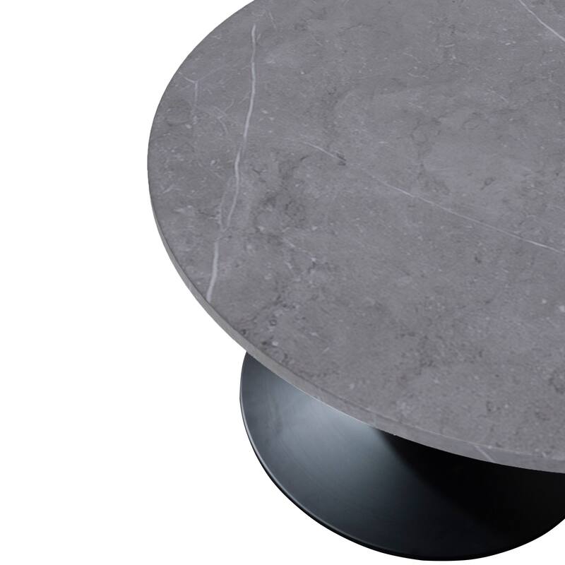 LeisureMod Verve 27" Round Coffee Table with Sintered Stone TableTop and Black Steel Base for Living & Bedroom