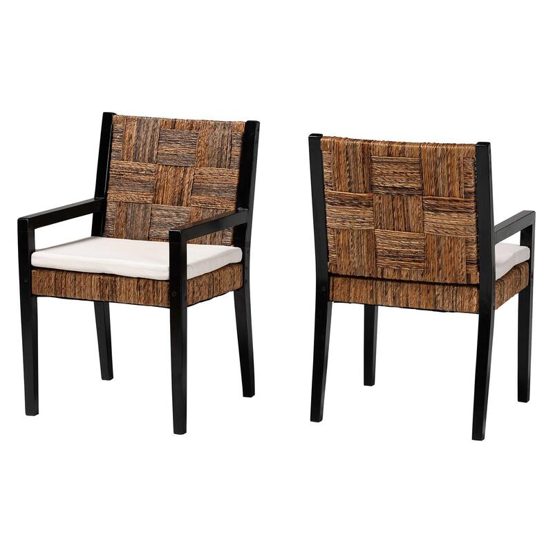 Raniya Handwoven Seagrass Dining Chair Set of 2- Solid Mango Wood Frame with Woven Seat and Backrest, Black