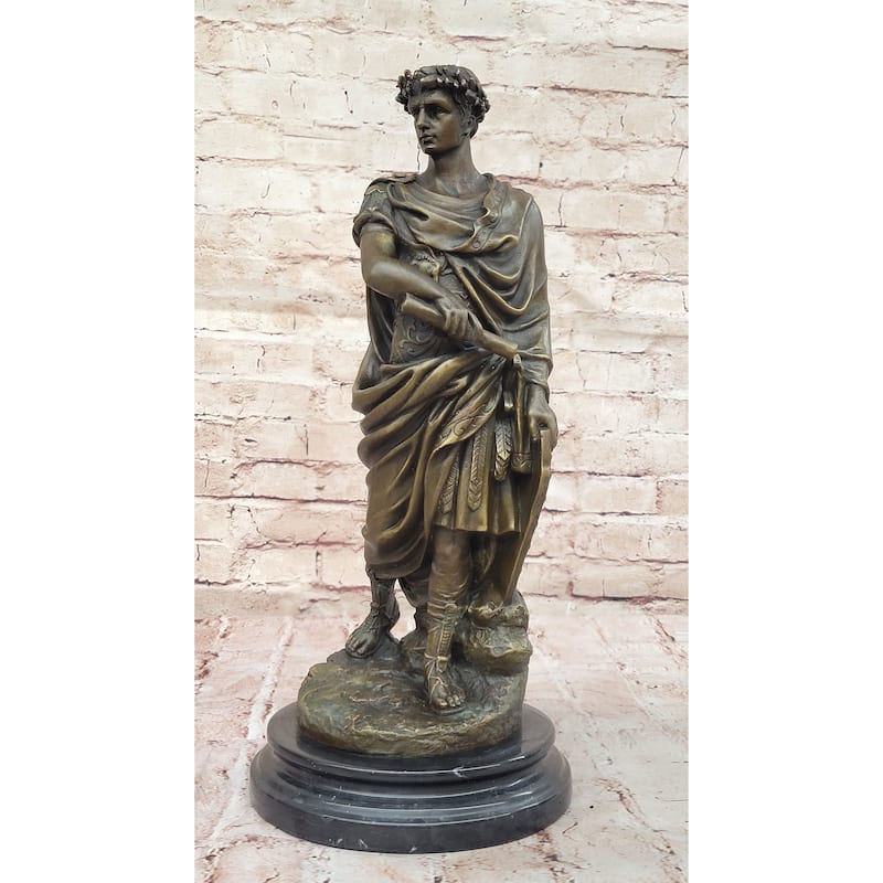 Bronze Julius Caesar Sculpture Statue On Marble Base - Roman History Art Decor