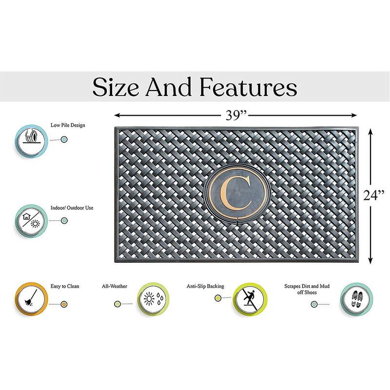 A1HC 100% Pure Rubber Monogrammed Front Door Mat 24" x39" Indoor Outdoor Doormat