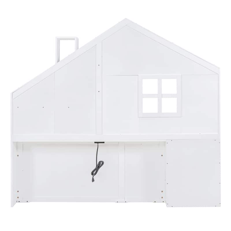 Full Size Wooden House Bed with Bedside Drawers & Shelves, House-Shaped Platform Bed with Power Outlet & USB Port for Kids Teens