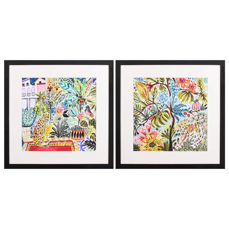 Jungle Cat Landscape S/2 Framed Art Print Under Glass - 26 X 26 X 1