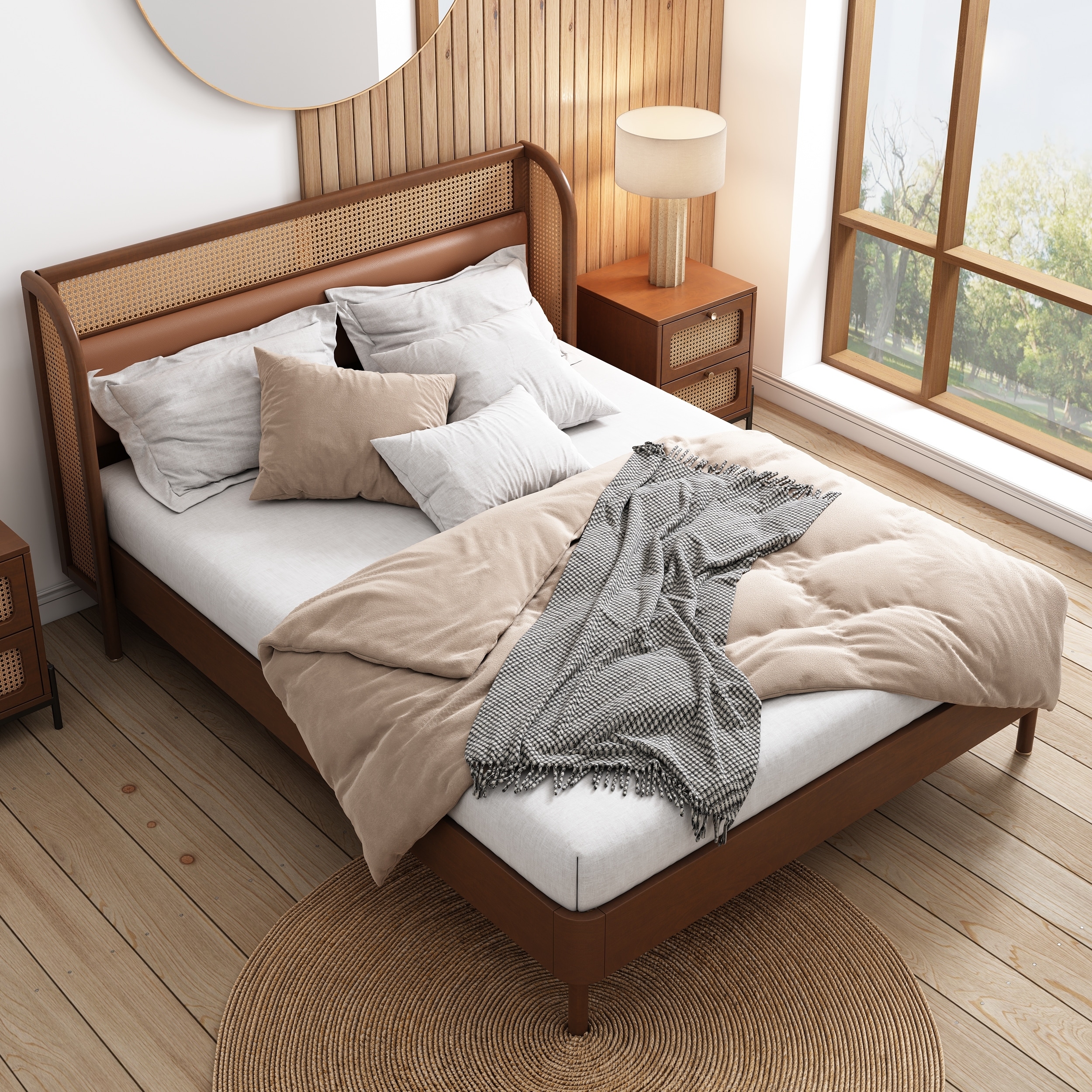 Rattan wooden sales bed frame