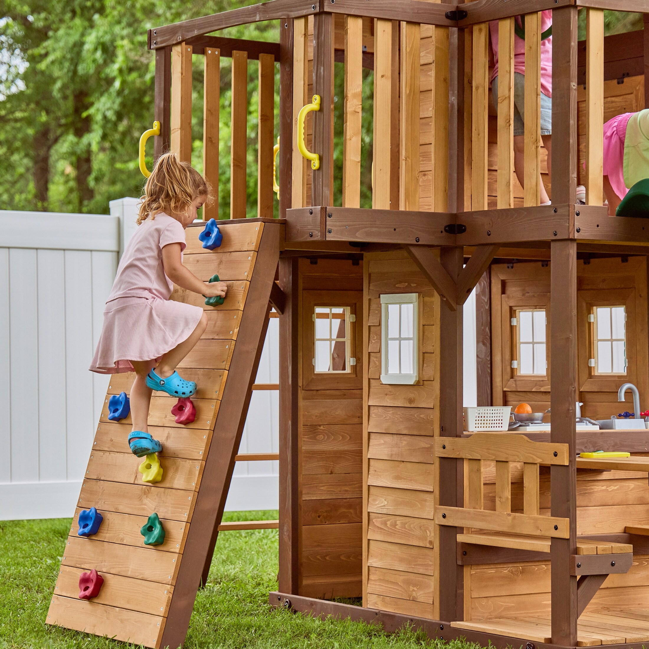 Backyard Discovery Spruce Hollow Spruce Wood Swing Set, Wave Slide