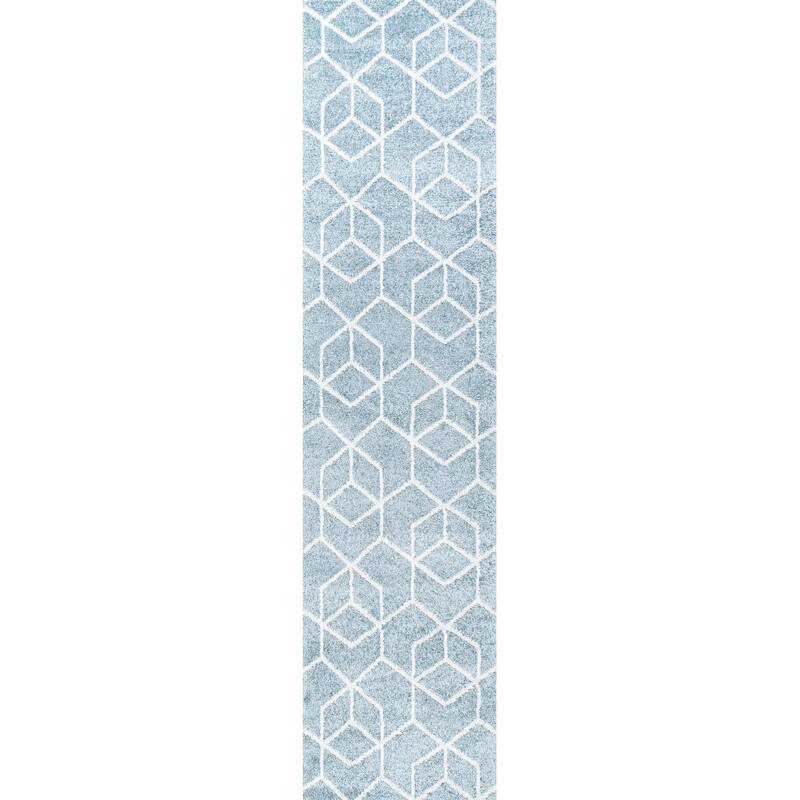 JONATHAN Y Cole Blocks Modern Geometric Area Rug - 2 X 8 - Light Blue/White