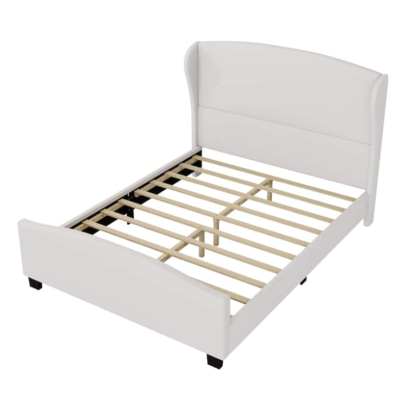 Queen Size 51" High Headboard Wingback Linen Upholstered Bed