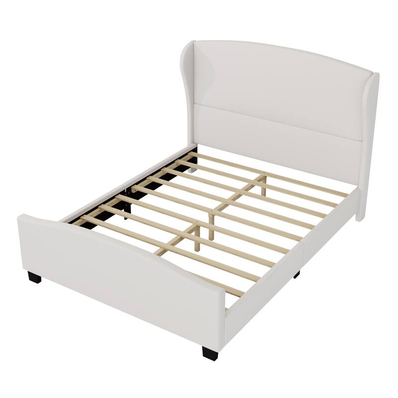 Queen Size Wingback Bed Frame with 51" Tall Headboard with Solid Wood Legs (No Box Spring Needed)