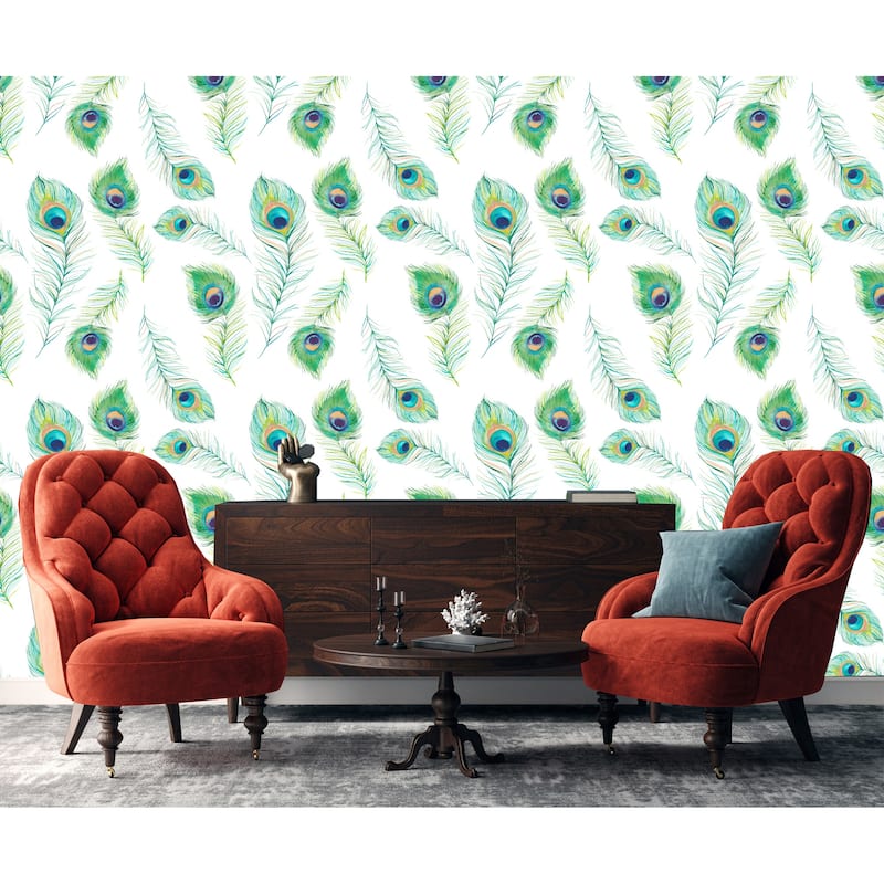 Peacock Feathers 10'L x 24''W Peel and Stick wallpaper
